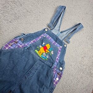 Disney Winnie the Pooh Overalls Kids Large 14/16 Blue Denim Vintage Plaid 90s
